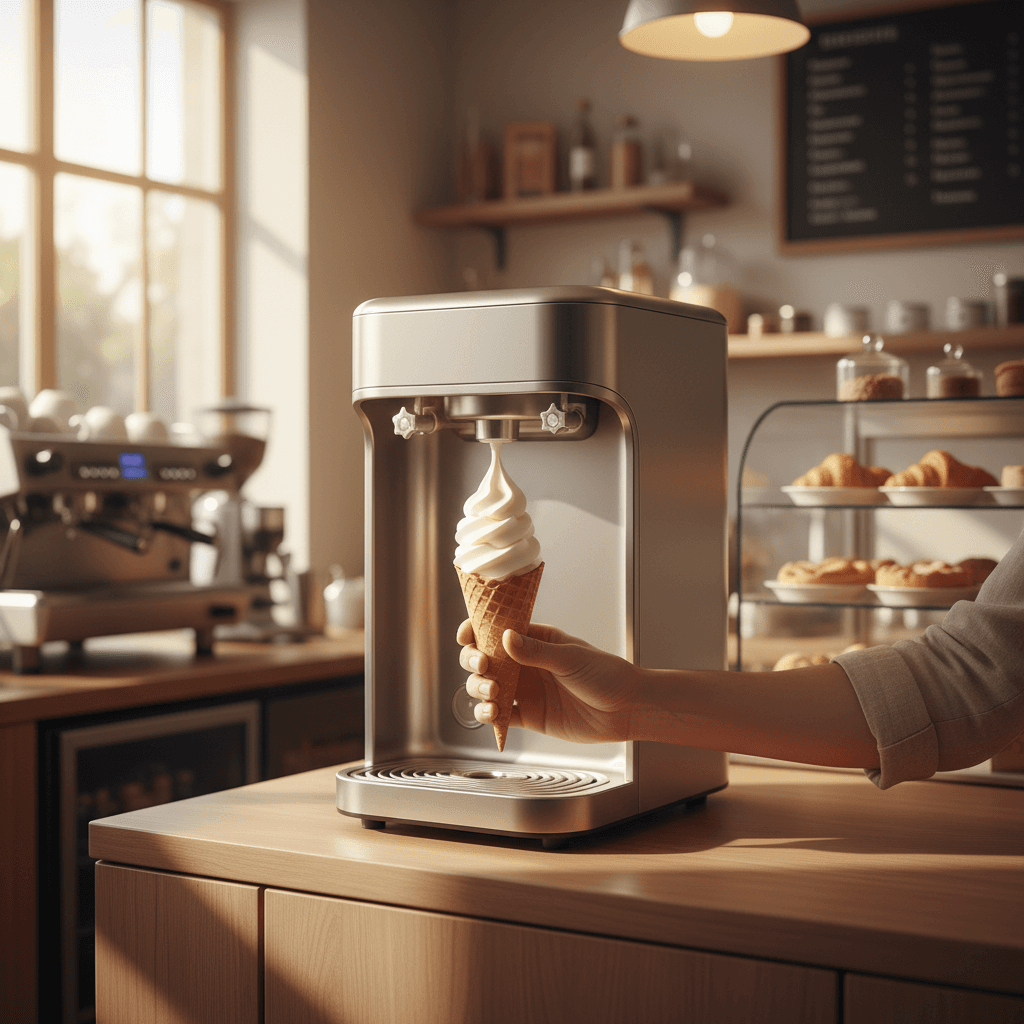 GYAO又要-霜淇淋設備在咖啡廳櫃檯上運作